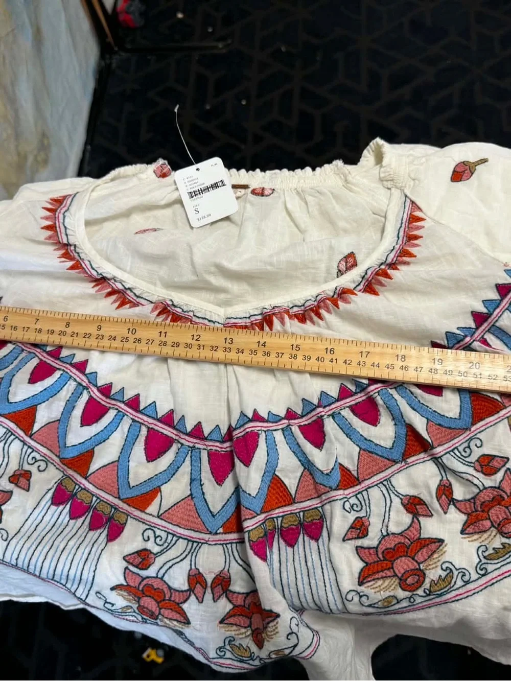Free People Wind In Her Hair Boho Embroidered Cotton Beachy Peasant Top Size S